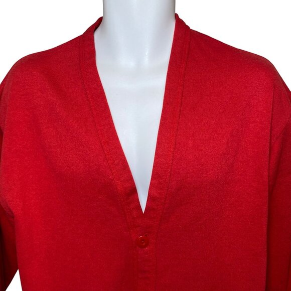 Vintage Jerzees Red Cardigan Sweater Button Up Long Sleeve One Size Fits All - Picture 2 of 7